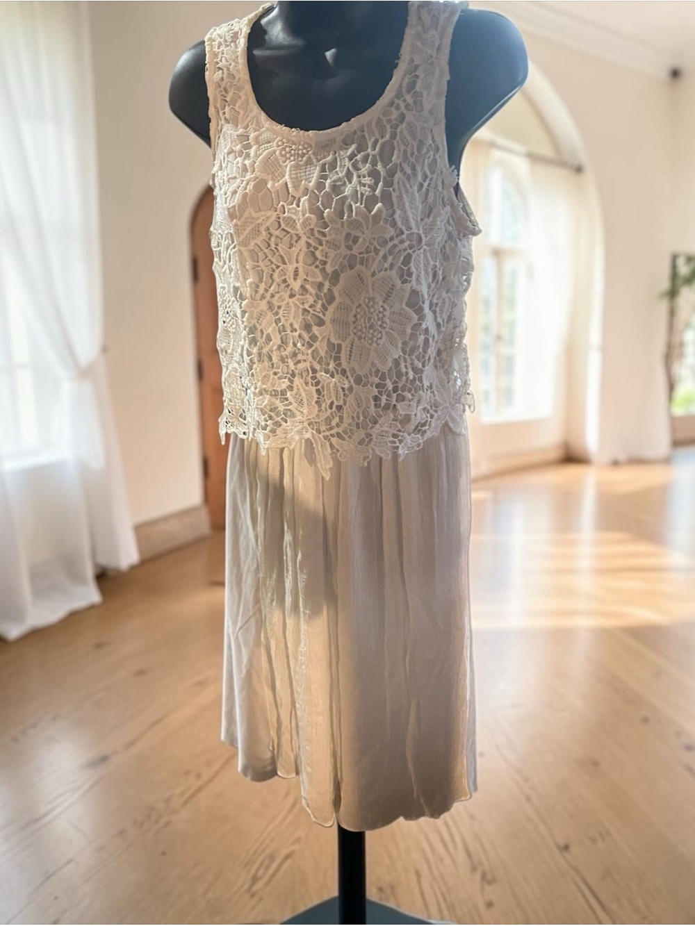 White Lace-Top Sleeveless Skirted Jumpsuit